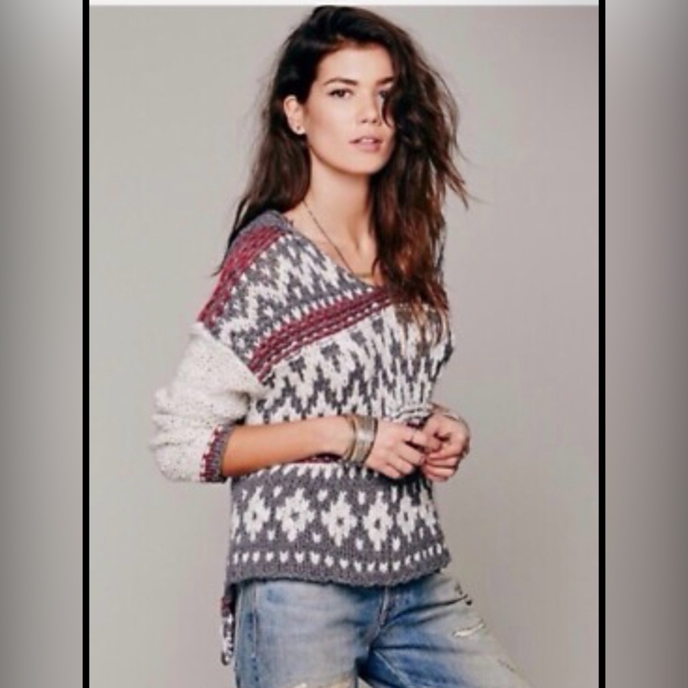 Free people fair isle pullover hoodie